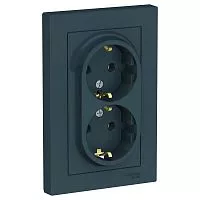 Розетка 2-м СП AtlasDesign 16А IP20 с заземл. в сборе изумруд SchE ATN000824