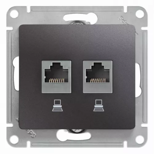 Механизм розетки комп. 2-м Glossa RJ45+RJ45 кат.5е графит SchE GSL001385KK Механизм розетки комп. 2-м Glossa RJ45+RJ45 кат.5е графит SchE GSL001385KK