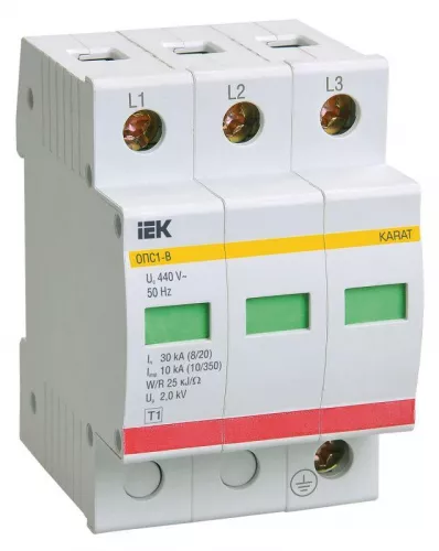 Ограничитель перенапряжения ОПС1-B 3P IEK MOP20-3-B
