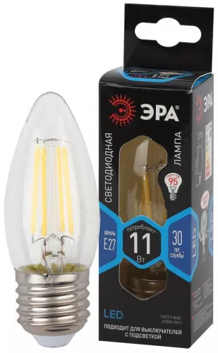 Лампа светодиодная филаментная F-LED B35-11w-840-E27 B35 11Вт свеча E27 нейтр. бел. ЭРА Б0046988
