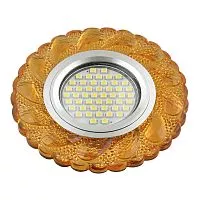 DLS-L147 GU5.3 GLASSY/GOLD Светильник декоративный встраиваемый, серия Luciole. Без лампы, цоколь GU5.3. Доп. светодиодная подсветка 3Вт. Стекло. Зеркальный/светло-желтый. ТМ Fametto