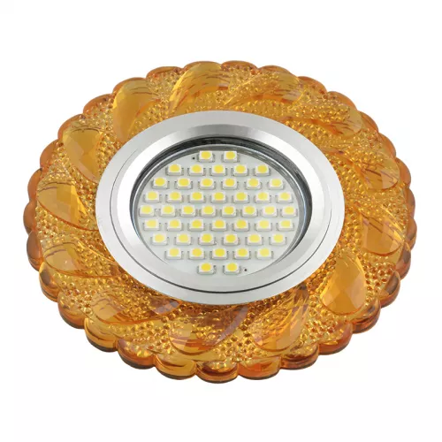 DLS-L147 GU5.3 GLASSY/GOLD Светильник декоративный встраиваемый, серия Luciole. Без лампы, цоколь GU5.3. Доп. светодиодная подсветка 3Вт. Стекло. Зеркальный/светло-желтый. ТМ Fametto