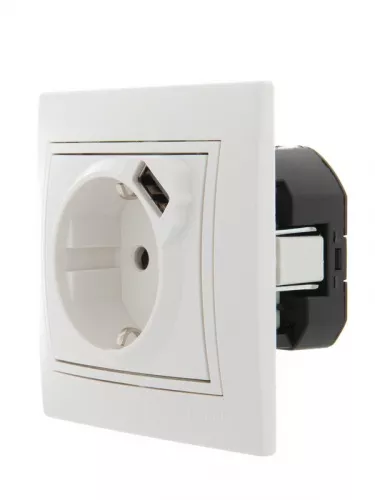 Розетка 1-м СП Мира 16А с з/к + USB разъем бел. LEZARD 701-0202-181 фото 2