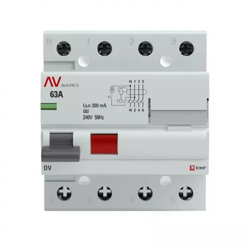 Выключатель дифференциального тока (УЗО) 4п 63А 300мА тип A DV AVERES EKF rccb-4-63-300-a-av фото 3