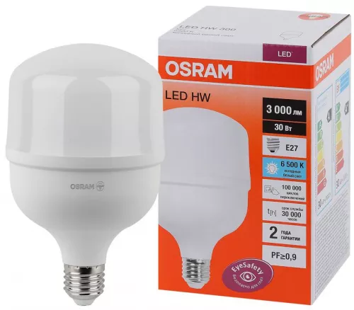 Лампа светодиодная LED HW T 30Вт (замена 300Вт) матовая 6500К холод. бел. E27 3000лм угол пучка 200град. 140-265В PF>/=09 OSRAM 4058075576797 фото 2