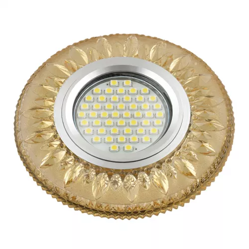DLS-L141 GU5.3 GLASSY/GOLD Светильник декоративный встраиваемый, серия Luciole. Без лампы, цоколь GU5.3. Доп. светодиодная подсветка 3Вт. Стекло. Зеркальный/светло-желтый. ТМ Fametto