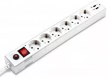 Удлинитель с сетевым фильтром 6х3м с заземл. 10А IP20 BU-SP3_USB_2A-W CCA 3х0.75 бел. BURO 992311
