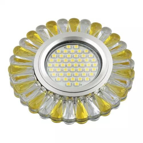 DLS-L145 GU5.3 GLASSY/GOLD Светильник декоративный встраиваемый, серия Luciole. Без лампы, цоколь GU5.3. Доп. светодиодная подсветка 3Вт. Стекло. Зеркальный/прозрачный+светло-желтый. ТМ Fametto