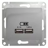 Механизм розетки USB 1-м СП Glossa 5В/2100мА 2х5В/1050мА алюм. SchE GSL000333