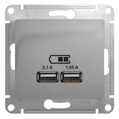 Механизм розетки USB 1-м СП Glossa 5В/2100мА 2х5В/1050мА алюм. SchE GSL000333 Механизм розетки USB 1-м СП Glossa 5В/2100мА 2х5В/1050мА алюм. SchE GSL000333