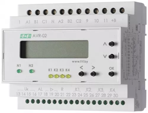 Устройство управления резервным питанием AVR-02 (3х400В+N; 5 перекл. х8А; IP20) F&F EA04.006.004 Устройство управления резервным питанием AVR-02 (3х400В+N; 5 перекл. х8А; IP20) F&F EA04.006.004