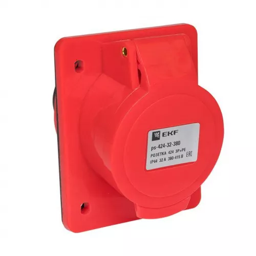 Розетка скрыт. уст. 32А 380В 3P+E IP44 (424) EKF ps-424-32-380 Розетка скрыт. уст. 32А 380В 3P+E IP44 (424) EKF ps-424-32-380