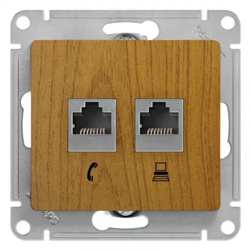 Механизм розетки комп. + телеф. 2-м СП Glossa RJ11 + RJ45 дер. дуб GSL000585