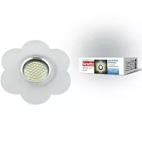 DLS-L126 GU5.3 CHROME/MATT CLEAR Светильник декоративный встраиваемый, серия Luciole. Без лампы, цоколь GU5.3. Доп. светодиодная подсветка 3Вт. Металл/пластик. Хром/матовый. ТМ Fametto