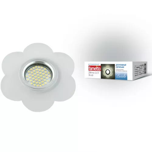 DLS-L126 GU5.3 CHROME/MATT CLEAR Светильник декоративный встраиваемый, серия Luciole. Без лампы, цоколь GU5.3. Доп. светодиодная подсветка 3Вт. Металл/пластик. Хром/матовый. ТМ Fametto