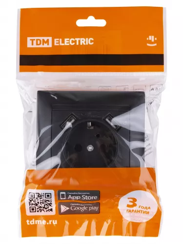 Розетка 2П+З 16А 250В + 2 USB порта 2,1А 5В графит "Лама" TDM фото 5
