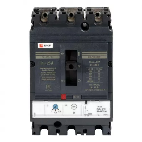 Выключатель автоматический 3п 100/25А 36кА ВА-99C Compact NS PROxima EKF mccb99C-100-25 фото 6