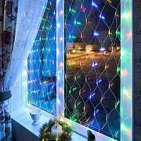Гирлянда светодиодная "Сеть" 1.5х1.5м 150LED мультиколор 12Вт 220В IP20 с контроллером 8 режимов провод прозр. ПВХ Neon-Night 215-129