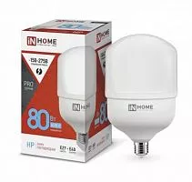 Лампа светодиодная LED-HP-PRO 80Вт 230В 6500К E27 7200Лм с адаптером IN HOME 4690612031149