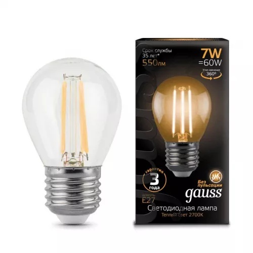 Лампа светодиодная Black Filament Шар E27 7Вт 2700К Gauss 105802107 Лампа светодиодная Black Filament Шар E27 7Вт 2700К Gauss 105802107