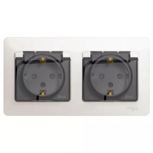 Розетка 2-м СП 2мод. Glossa 16А IP44 с заземл. защ. шторки в сборе перламутр. SchE GSL000647