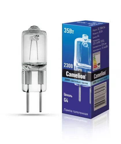 Лампа галогенная JD 35Вт капсула g4 2850К 240В Camelion 10406 Лампа галогенная JD 35Вт капсула g4 2850К 240В Camelion 10406