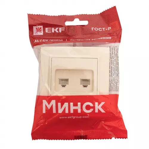Розетка RJ-45 2-м СП Минск беж. EKF ERK02-035-20 фото 3 Розетка RJ-45 2-м СП Минск беж. EKF ERK02-035-20 фото 3