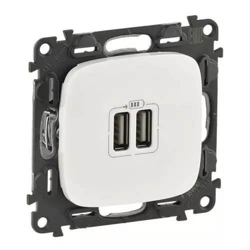 Устройство зарядное Valena Allure с 2-мя USB-разъемами 240В/5В 1500мА с лиц. панелью бел. Leg 754995 Устройство зарядное Valena Allure с 2-мя USB-разъемами 240В/5В 1500мА с лиц. панелью бел. Leg 754995