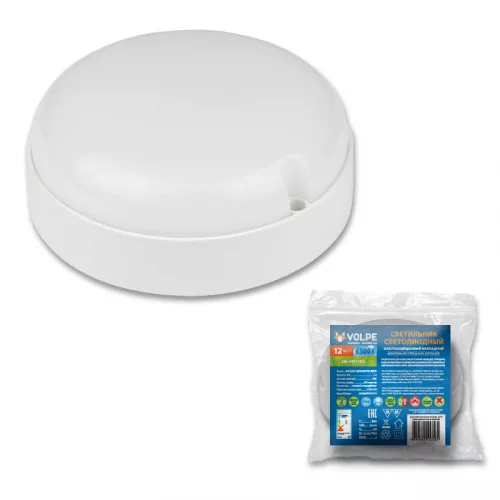 ULW-Q223 12W/6500К IP65 WHITE Светильник светодиодный влагозащищенный. Круг. Дневной свет (6500K).  Диаметр 135 мм. Корпус белый. ТМ Volpe.