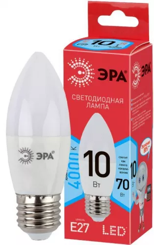 Лампа светодиодная RED LINE LED B35-10W-840-E27 R B35 10Вт свеча E27 нейтр. бел. ЭРА Б0050696