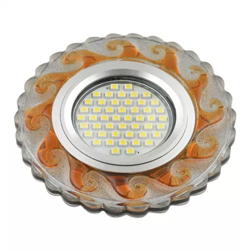 DLS-L139 GU5.3 GLASSY/TEA Светильник декоративный встраиваемый, серия Luciole. Без лампы, GU5.3. Доп. светодиодная подсветка 3Вт. Стекло. Зеркальный/прозрачный+светло-коричневый. ТМ Fametto