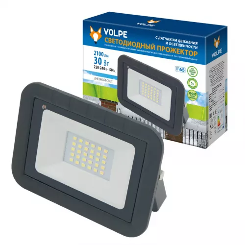 Прожектор светодиодный (UL-00003170) Volpe 30W 6500K ULF-Q512 30W/DW Sensor IP65 220-240B Black