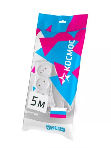 Удлинитель 3х5м 6А IP20 ШВВП 2х0.75 Космос YKsm5m-3g(6A)E фото 2