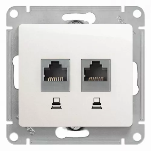 Механизм розетки комп. 2-м Glossa RJ45+RJ45 кат.5е перламутр SchE GSL000685KK
