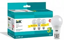 Лампа светодиодная A60 шар 11Вт 230В 4000К E27 (уп.3шт) IEK LLE-A60-11-230-40-E27-3