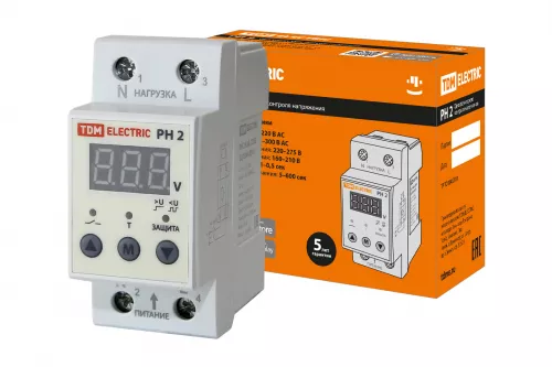Реле напряжения 1ф РН 2 63А-220В (LED-дисплей) TDM Реле напряжения 1ф РН 2 63А-220В (LED-дисплей) TDM