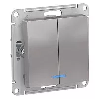 Механизм выключателя 2-кл. СП AtlasDesign 10А IP20 (сх. 5а) 10AX с подсветкой алюм. SchE ATN000353
