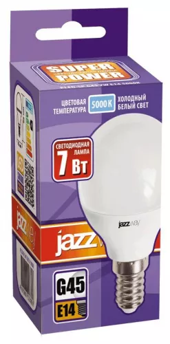 Лампа светодиодная PLED-SP-G45 7Вт шар 5000К холод. бел. E14 540лм 230В JazzWay 1027870-2 фото 2