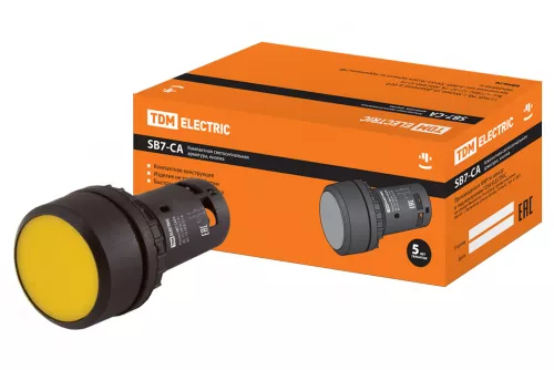 Кнопка SB7-CA55 d22мм 1з+1р желтая TDM Кнопка SB7-CA55 d22мм 1з+1р желтая TDM