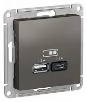 Механизм розетки USB AtlasDesign A+С 5В/2.4А 2х5В/1.2А сталь SchE ATN000939
