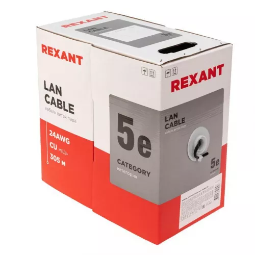 Кабель UTP 4х2х24AWG кат.5е медь наружн. прокл. бухта (м) Rexant 01-0045 фото 4