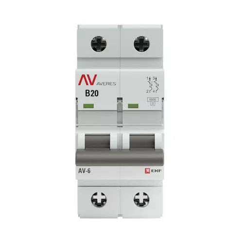 Выключатель автоматический модульный 2п B 20А 6кА AV-6 AVERES EKF mcb6-2-20B-av фото 2
