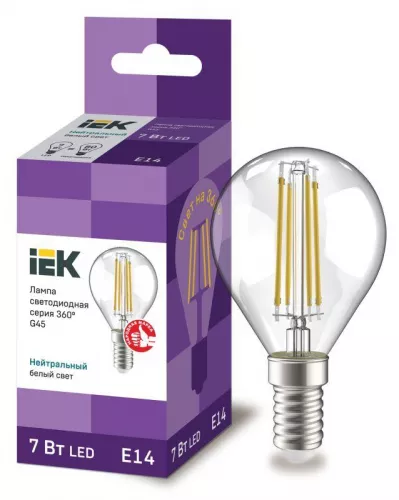 Лампа светодиодная 360° G45 7Вт шар 4000К E14 230В прозр. IEK LLF-G45-7-230-40-E14-CL