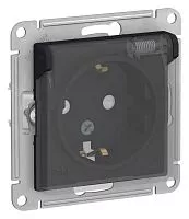 Механизм розетки 1-м СП AtlasDesign Aqua 16А IP44 с заземл. защ. шторки с прозр. крышкой карбон SchE ATN441046