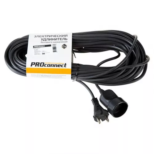 Удлинитель-шнур ПВС 2х0.75 20м без заземл. 6А 1300Вт IP20 черн. PROCONNECT 11-7115 Удлинитель-шнур ПВС 2х0.75 20м без заземл. 6А 1300Вт IP20 черн. PROCONNECT 11-7115