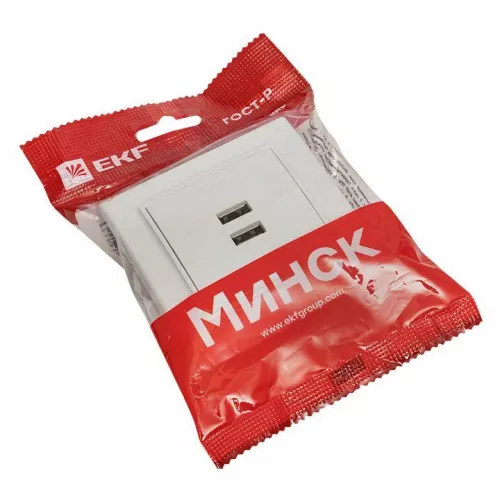 Розетка USB 2-м СП Минск 2.1А бел. EKF ERR-2USB-100 фото 3