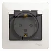 Розетка 1-м СП Glossa 16А IP44 с защ. крышкой защ. шторки с заземл. в сборе перламутр SchE GSL000648