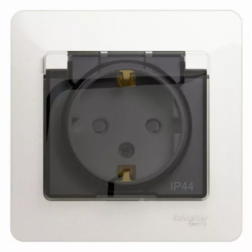 Розетка 1-м СП Glossa 16А IP44 с защ. крышкой защ. шторки с заземл. в сборе перламутр SchE GSL000648