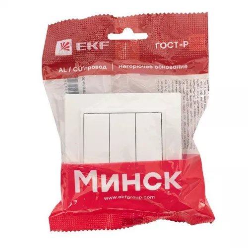 Выключатель 3-кл. СП Минск 10А IP20 бел. Basic EKF ERV10-024-10 фото 4