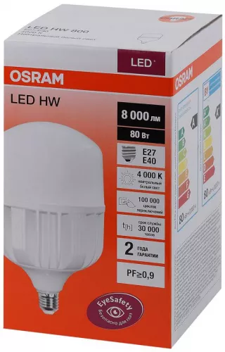 Лампа светодиодная LED HW T 80Вт (замена 800Вт) матовая 4000К нейтр. бел. E27/E40 8000лм угол пучка 200град. 140-265В PF>/=09 OSRAM 4058075576933 фото 3